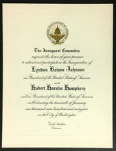 Load image into Gallery viewer, 1965 Invitation USA President Inauguration Lyndon Johnson + Hubert Humphrey VP
