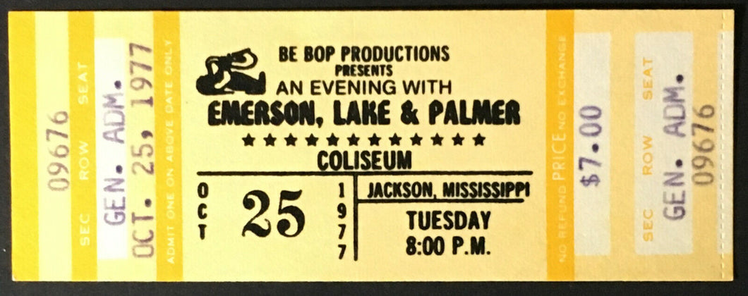 1977 ELP Emerson Lake Palmer Concert Ticket Jackson Coliseum Mississippi