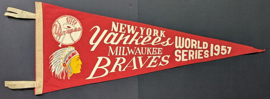 1957 New York Yankees Milwaukee Braves World Series Full Size Pennant MLB VTG