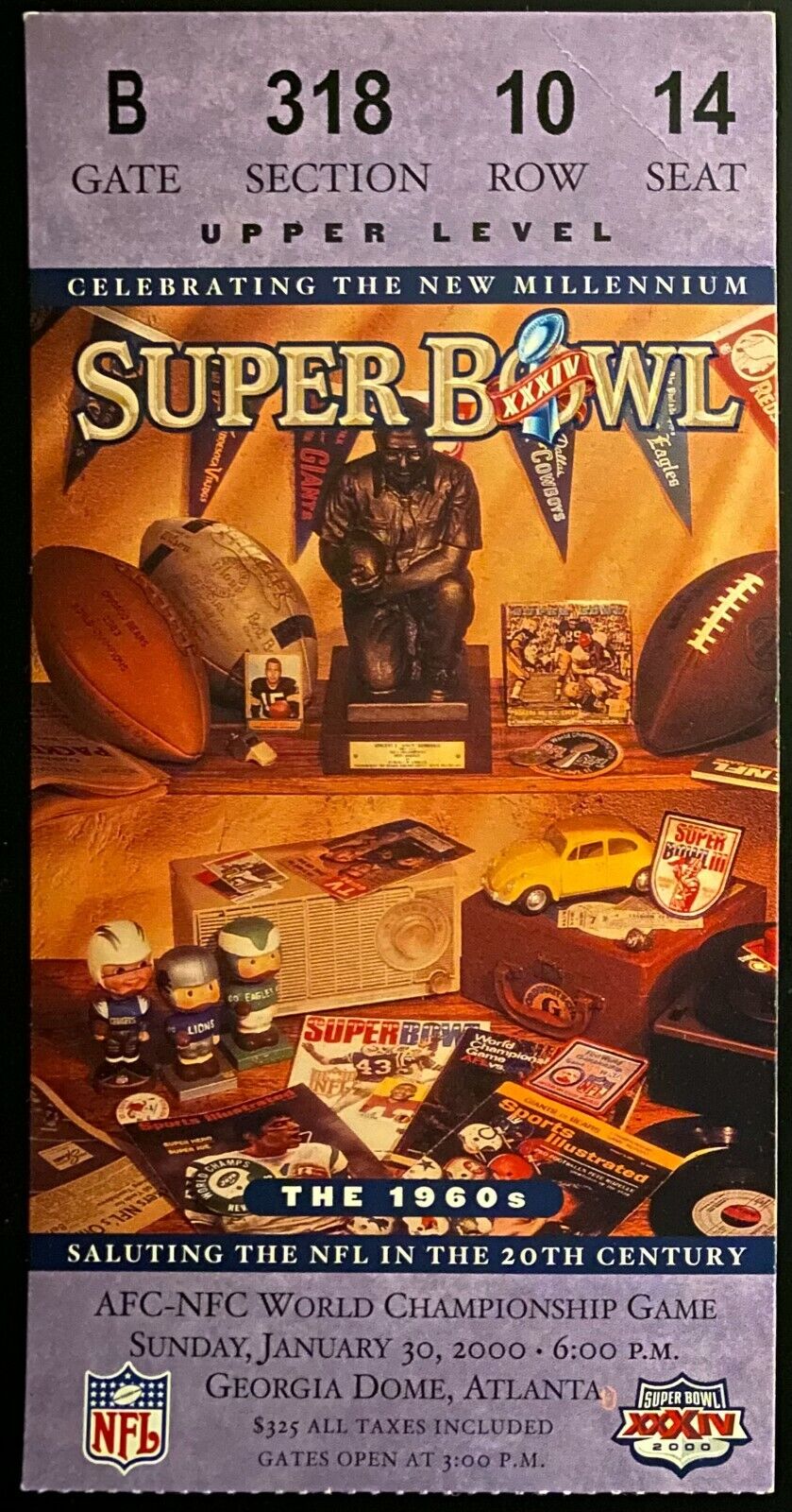 2000 NFL Football Super Bowl XXXIV Ticket St Louis Rams Beat Tennessee Titans
