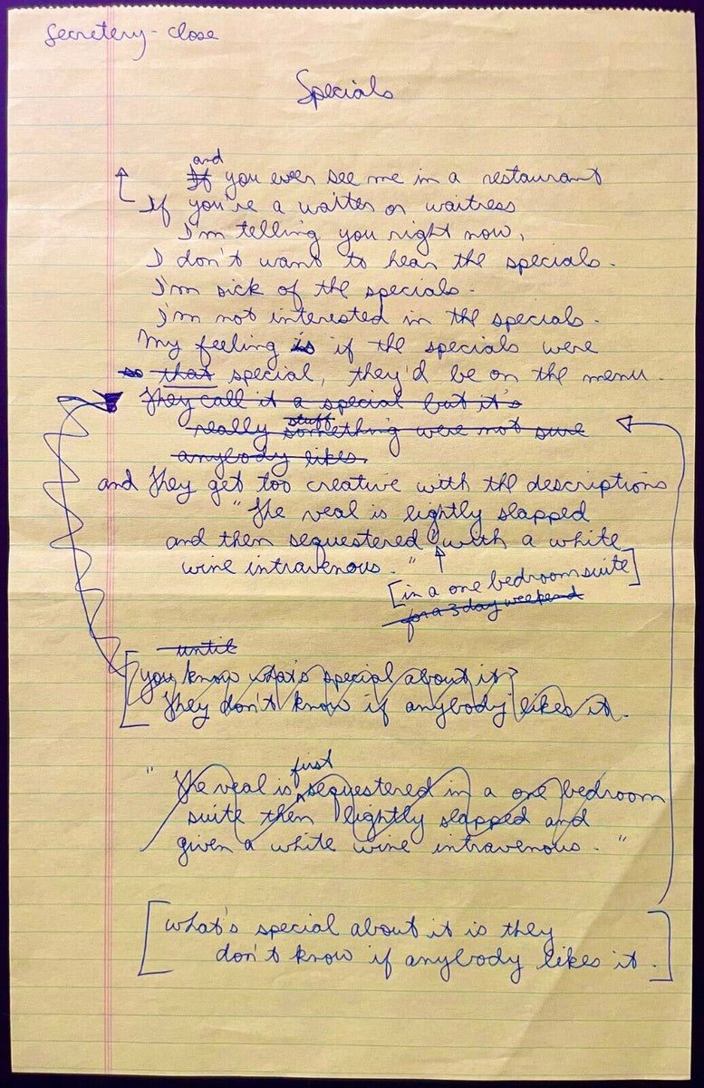 Seinfeld Sitcom Monologue Hand Written Jerry Seinfeld Original Script ...