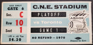 1970 C.N.E. Stadium Toronto Argonauts Playoff Game 1 CFL Football Ticket
