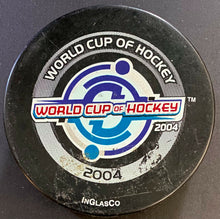 Load image into Gallery viewer, 2004 World Cup Of Hockey Official Game Puck Canada Czech Finland Germany Russia
