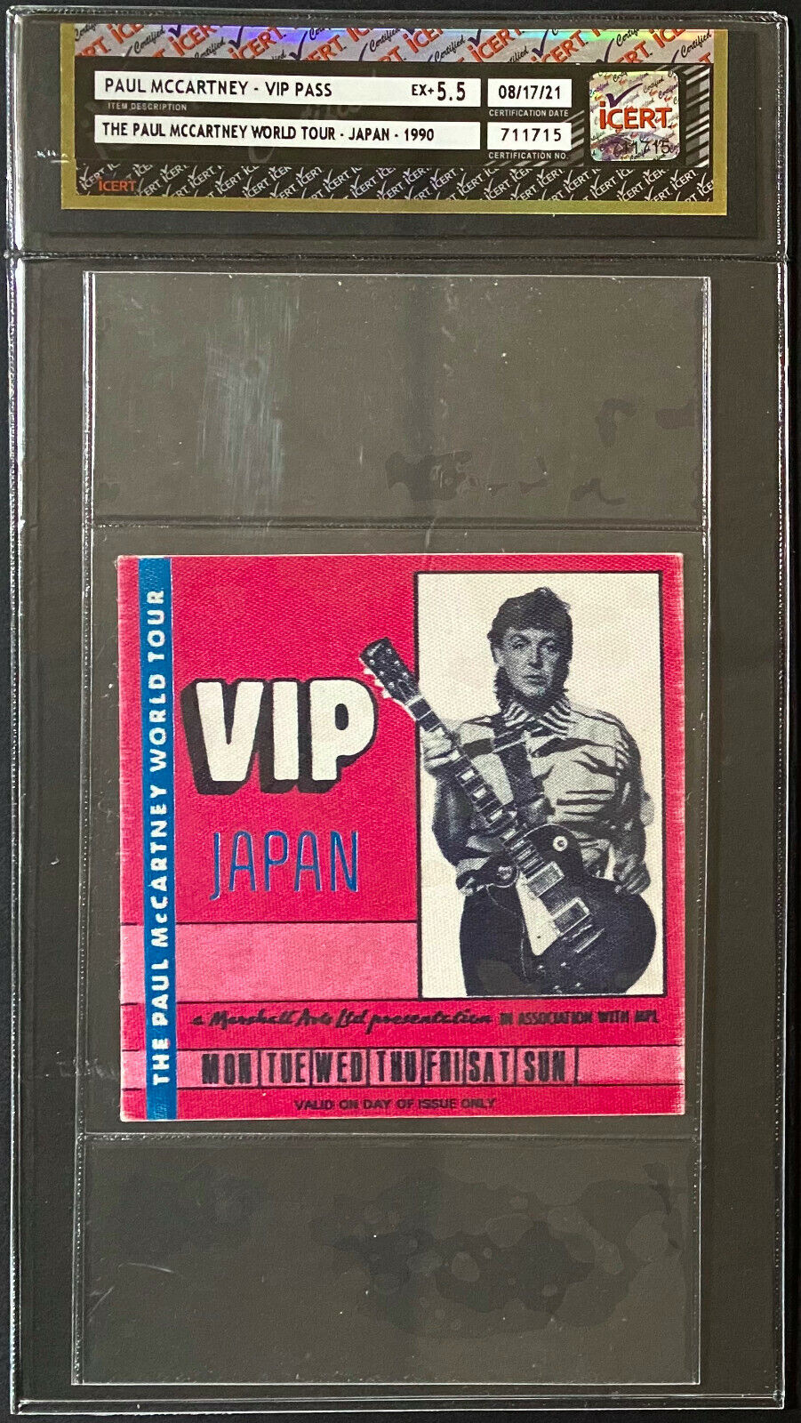 1990 Paul McCartney VIP Pass World Tour Japan Vintage Concert EX+ 5.5 iCert