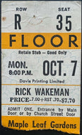 1974 Rick Wakeman Original Vintage Maple Leaf Gardens Concert Ticket