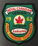 1962 Royal Canadian Legion Crest Prov Cribbage Tournament Patch Labatt's Ontario