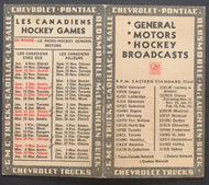 1933-1934 General Motors Vintage NHL Pocket Schedule Leafs/Maroons/Canadiens