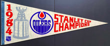 Load image into Gallery viewer, 1984 Edmonton Oilers Stanley Cup Champions Full Size Pennant Vintage NHL 30"

