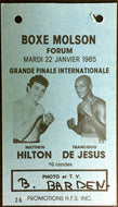 1985 Montreal Forum Boxing Credential Matthew Hilton Vs Francisco De Jesus