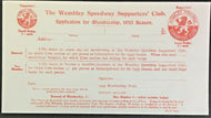 1935 Wembley Speedway Supporters Club Membership Application Form Vintage Racing