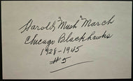 Harold Mush March Autographed Signed Index Card Inscribed Hockey HOFer Chicago