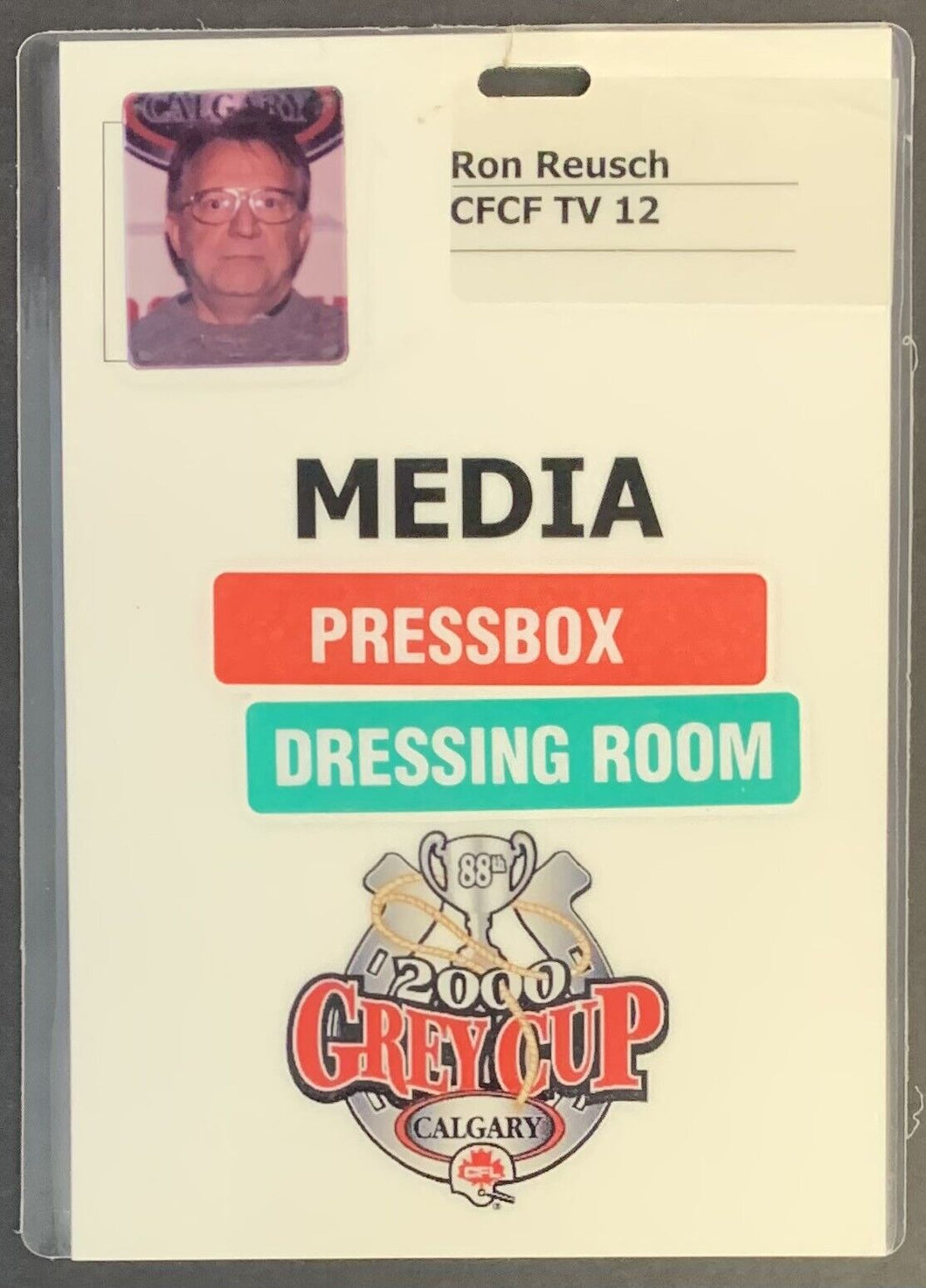 2000 CFL Grey Cup Calgary Media Pressbox Dressing Room Press Credentials Pass