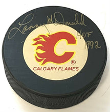 Load image into Gallery viewer, Lanny McDonald Signed Calgary Flames Hockey Puck Autographed NHL HOF 1992
