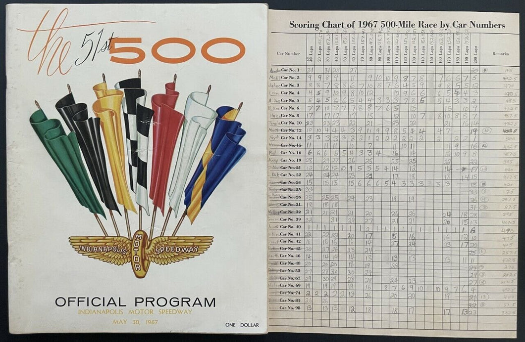 1967 Indy 500 Racing Program + Race Issued Starting Position Lineup Sheet