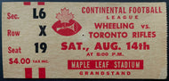 1965 1st Intercontinental Football League Game Ticket Maple Leaf Stadium Rifles