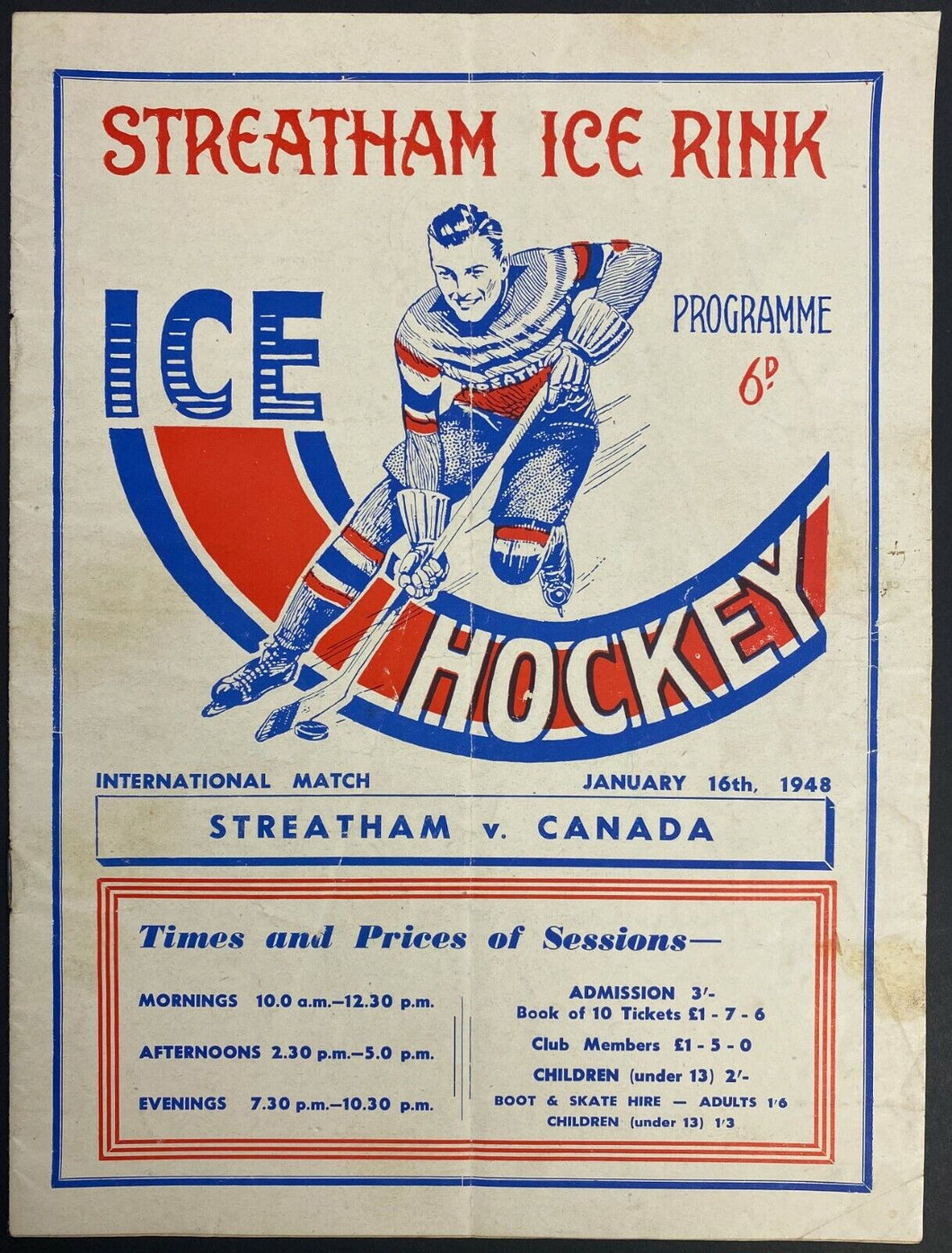 1948 Pre-Olympic Hockey Program RCAF Flyers Team Canada Streatham IHC LOA