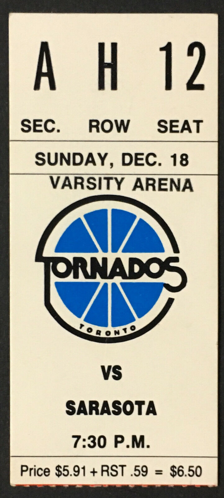1980s Continental Basketball Association Ticket Toronto Tornados Sarasota