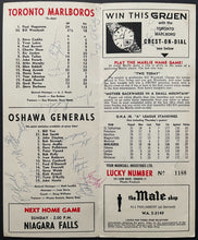 Load image into Gallery viewer, 1968-69 MLG Jr A Hockey Program Signed x11 Oshawa Generals vs Toronto Marlboros
