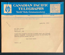Load image into Gallery viewer, 1961` Toronto Maple Leaf Baseball Club Canadian Pacifc Telegraphs + Letters
