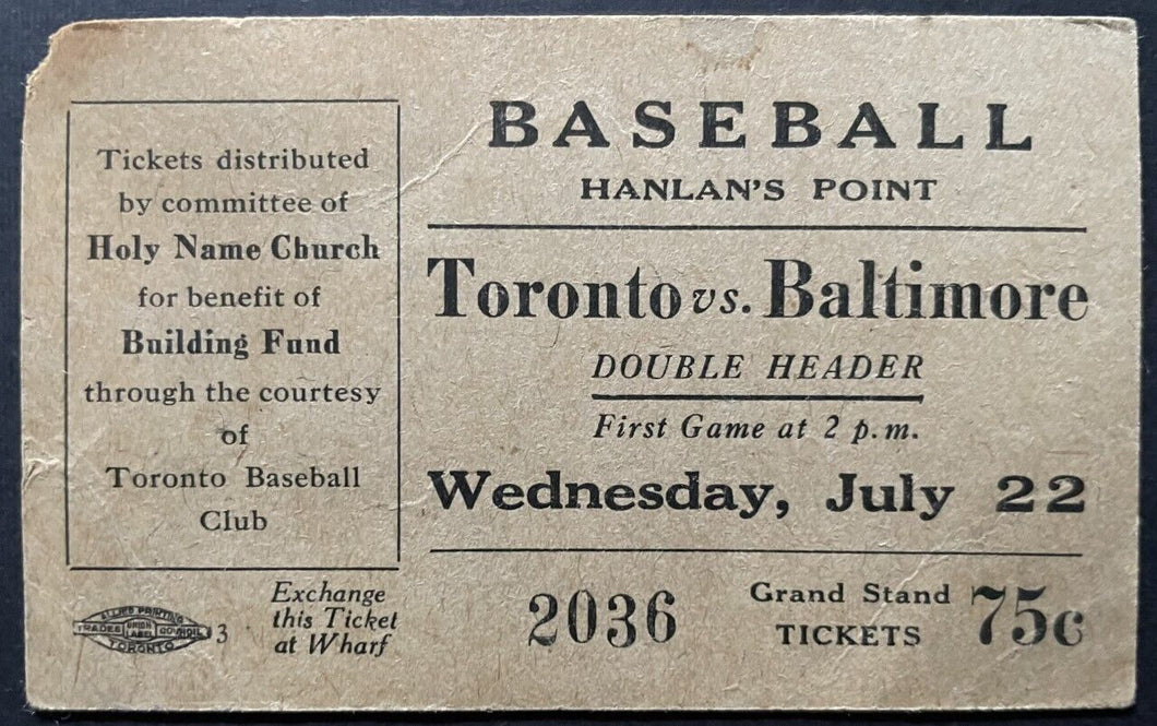 1914 Hanlan's Point Ticket Toronto Maple Leafs International League Baseball
