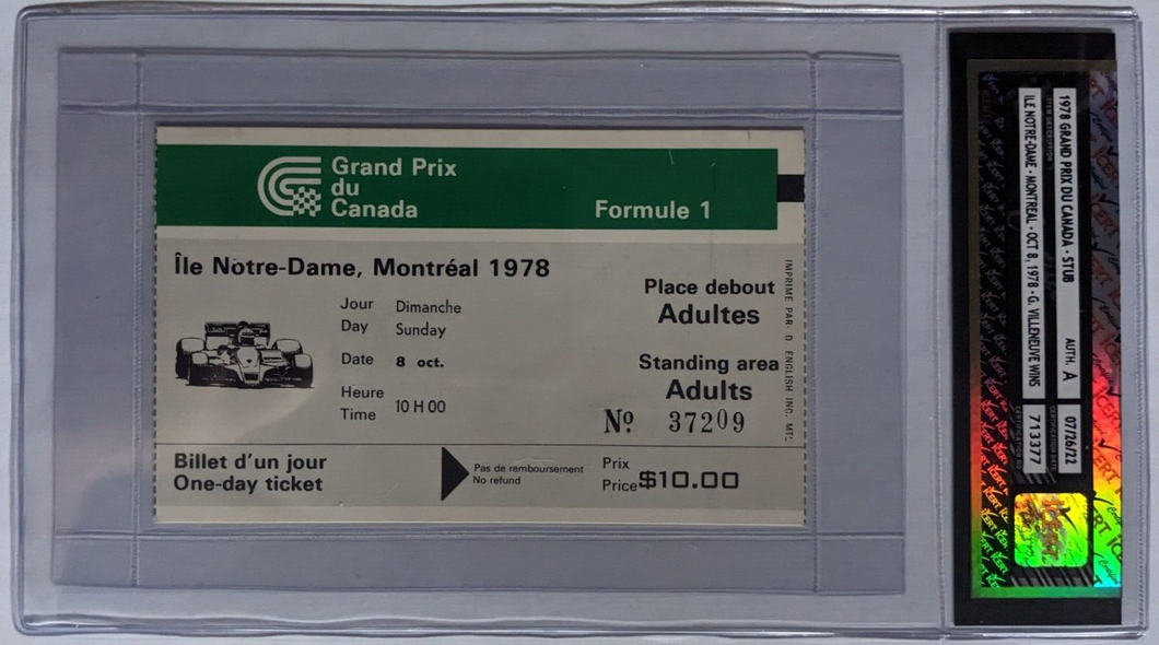 1978 Canadian Grand Prix Racing Ticket Stub Authentic F1 Gilles Villeneuve Wins