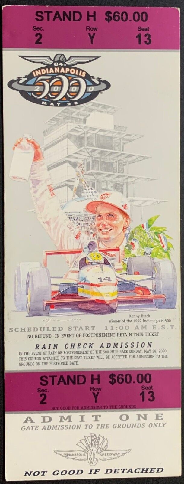 2000 Indy 500 Ticket Indianapolis Racing Vintage Juan Montoya Win + Kenny Brack
