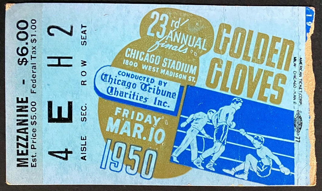 1950 Vintage Boxing Ticket Stub 23rd Annual Golden Gloves Finals Chicago Stadium