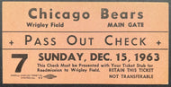 1963 Wrigley Field Football Pass Out Check Ticket Chicago Bears vs Lions NFL VTG