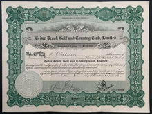 Load image into Gallery viewer, 1922 Original Toronto Cedar Brook Golf Country Club Stock Certificate + Letter
