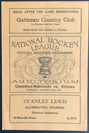 1931 Ottawa Auditorium Hockey Program Montreal Canadiens vs Senators Hainsworth