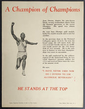 Load image into Gallery viewer, 1937 Jesse Owens Ontario Temperance Federation Poster Olympics Vintage Historic
