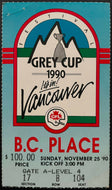 1990 CFL Grey Cup Football Game Ticket B.C.Place Vancouver Blue Bombers Eskimos