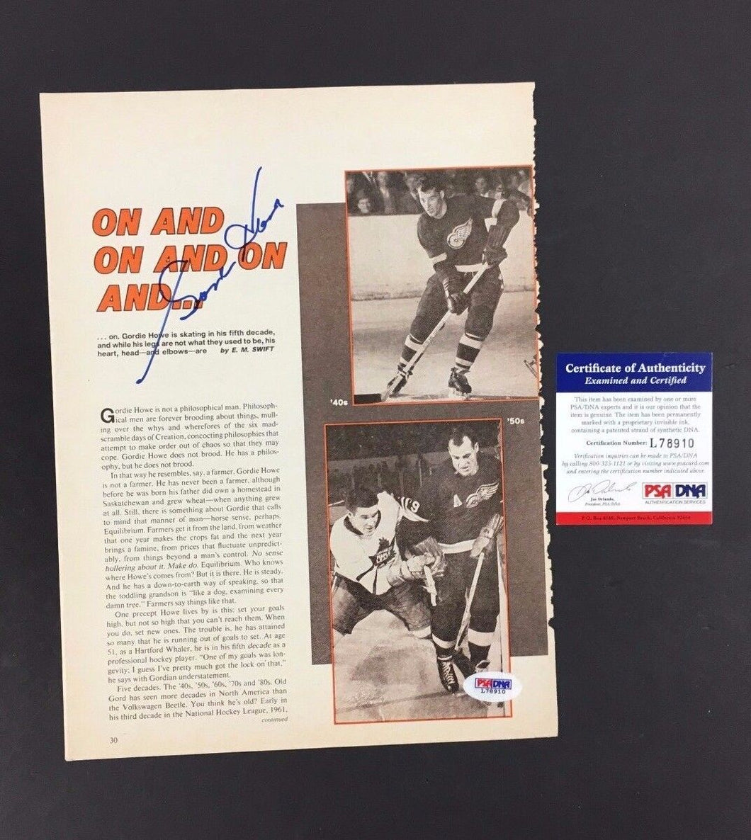 Gordie Howe Signed Paper Detroit Red Wings Autographed Hockey Article NHL COA