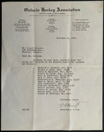 1946 OHA Hockey Letter To Windsor Spitfires Providing Players Birth Certificates