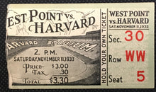 Load image into Gallery viewer, 1933 West Point vs Harvard Football Ticket Stub NCAA University Sports Vintage
