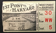 1933 West Point vs Harvard Football Ticket Stub NCAA University Sports Vintage