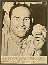 Load image into Gallery viewer, 1956 Yogi Berra Signed New York Yankees Photo Holding Record HR Ball Autographed
