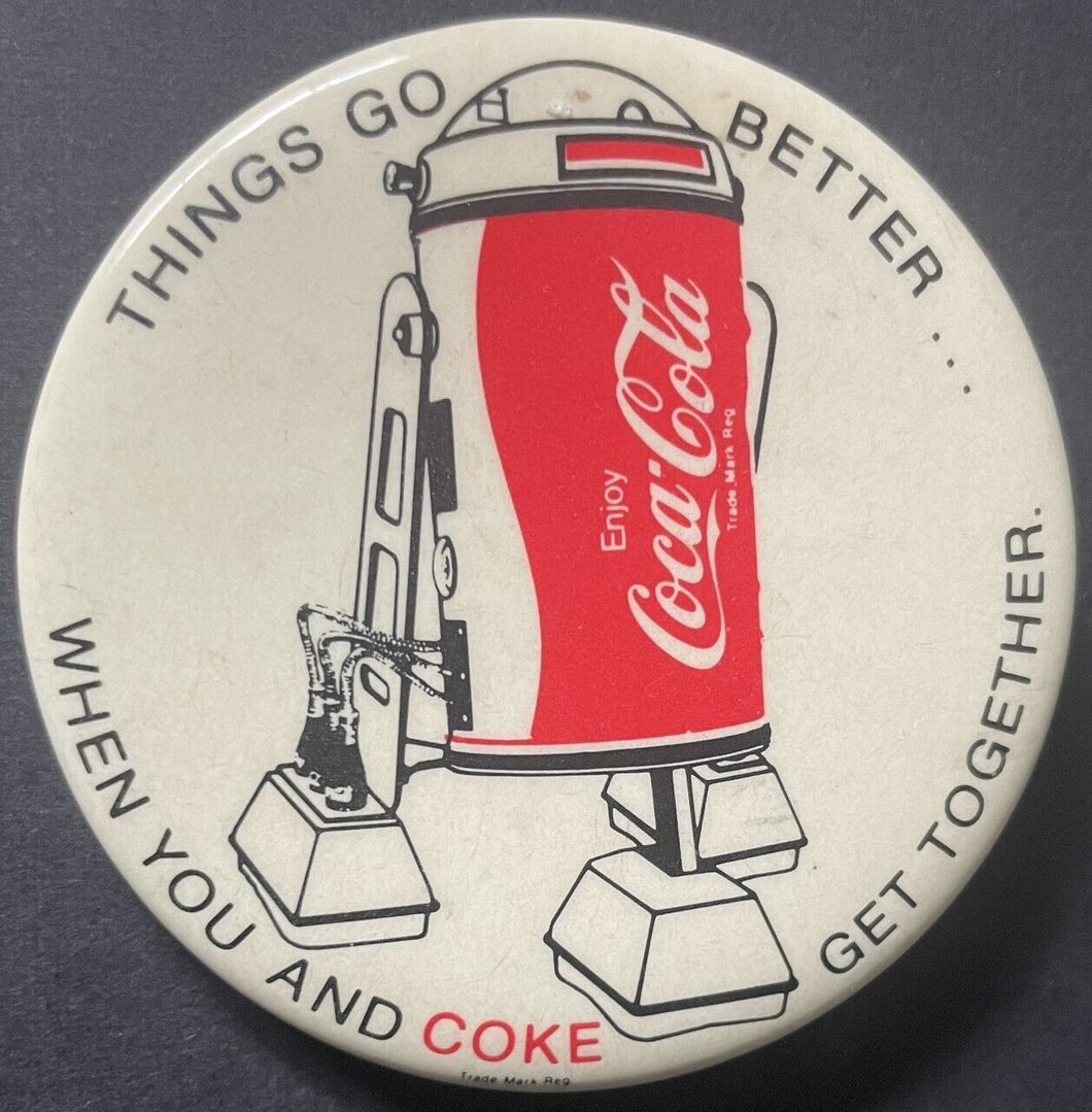 1970's Star Wars Vintage Original R2D2 Pinback Button Coca Cola Movie Film Promo