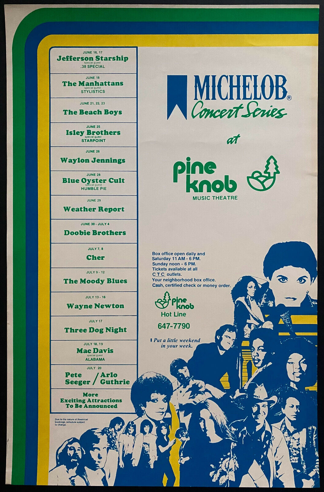 1981 Pine Knob Concert Poster Authentic Original Cher Pete Seeger Beach Boys +