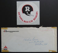 1976 CFL Ottawa Rough Riders Team Issued Decal + Original Mailer Envelope VTG