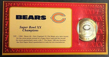 Load image into Gallery viewer, Budweiser Bears NFL Super Bowl XX Commemorative Medallion Copper Contest + Card
