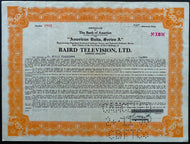 1933 Share Certificate Baird Television LTD. Stock Pioneer TV Broadcasting VTG