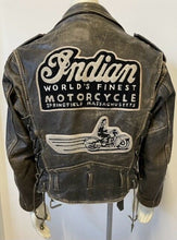 Load image into Gallery viewer, 1990s Indian Distressed Leather Motorcycle Jacket w/Large Back Patches M Vintage
