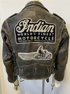 1990s Indian Distressed Leather Motorcycle Jacket w/Large Back Patches M Vintage