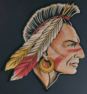 Circa 1940's Very Large Rare Native American Head Cloth Patch