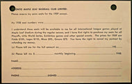 1959 Toronto Maple Leaf Baseball Club Season Ticket Order Form Vintage