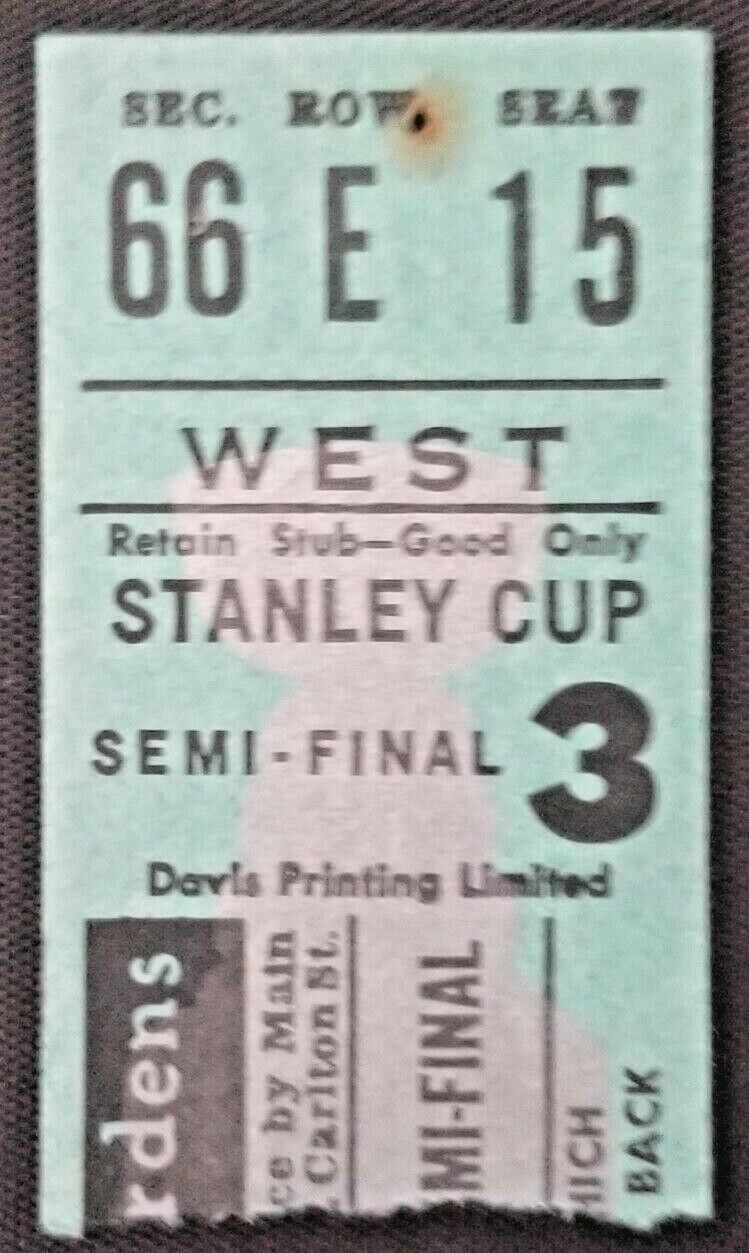 1963 Maple Leaf Gardens NHL Stanley Cup Semi Final Game 5 Shutout Ticket Stub