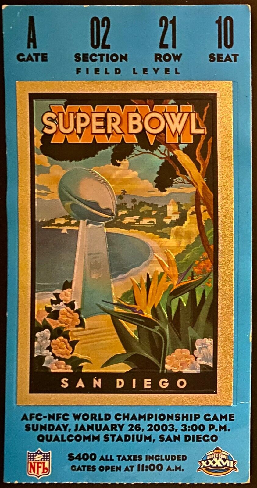 2003 NFL Football Super Bowl XXXVII Ticket TB Buccaneers Beat Oakland Raiders