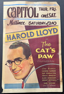 1934 Original Vintage Movie Poster Fox Hollywood The Cat's Paw Star Harold Lloyd
