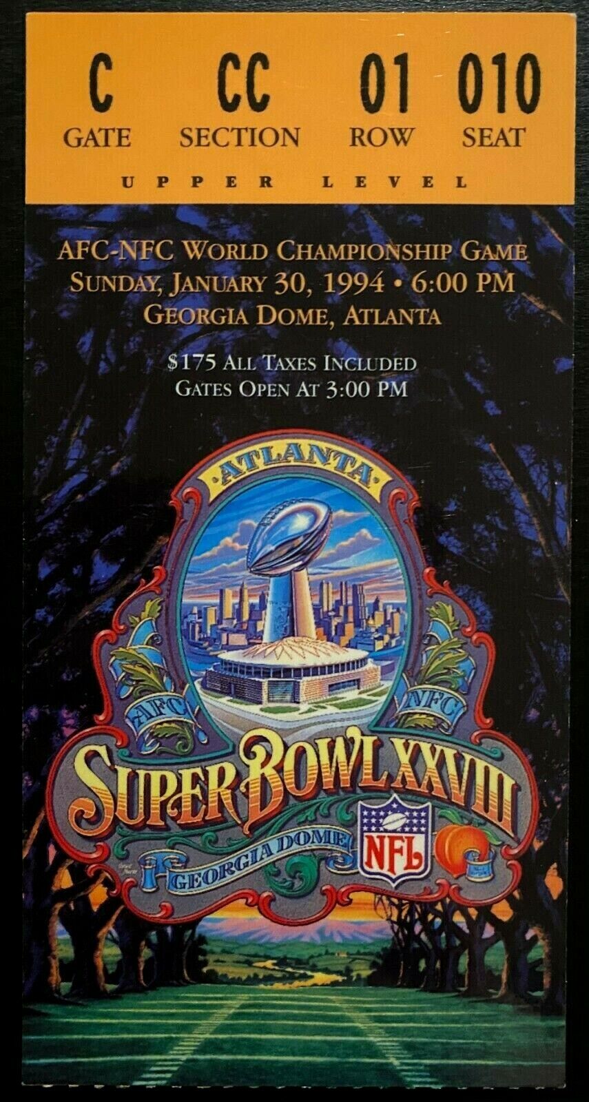 1994 Super Bowl XXVIII NFL Football Ticket Stub Dallas Cowboys Buffalo Bills